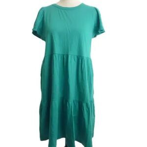 J. Crew Factory Green tiered knit jersey dress size xs NWOT- Repaired